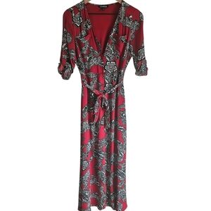 Express Red Floral Long Sleeve Maxi Shirtdress